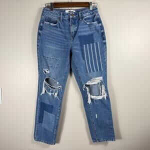 Mica Los Angeles Jeans Women's 26 Blue Urban Patch Rise Boyfriend Crop 26x28